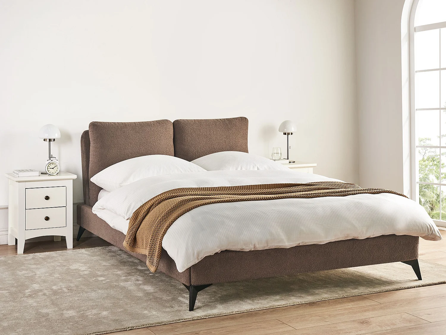 Bed Bouclé MELLE 140 x 200 cm Bruin