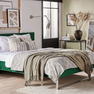 Bed Fluweel BELLOU 140 x 200 cm Groen Bed Fluweel BELLOU 140 x 200 cm Groen