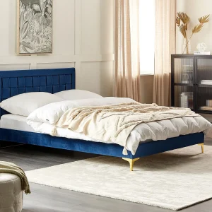 Bed Fluweel LIMOUX 140 x 200 cm Marineblauw