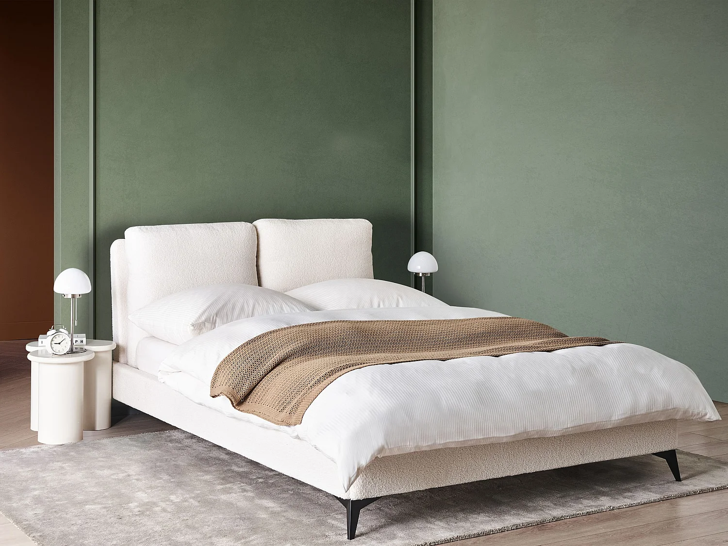 Bed Bouclé MELLE 140 x 200 cm Gebroken wit