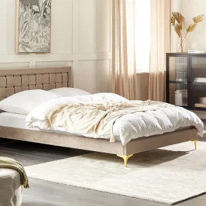 Bed Fluweel LIMOUX 140 x 200 cm Taupe