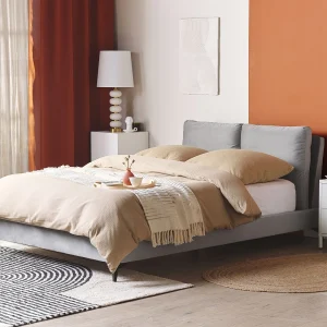 Bed Fluweel MELLE 140 x 200 cm Grijs Bed Fluweel MELLE 140 x 200 cm Grijs