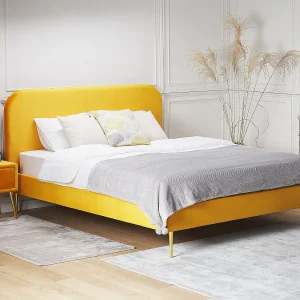 Bed Fluweel FLAYAT 140 x 200 cm Geel