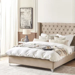 Bed Fluweel LUBBON 160 x 200 cm Beige