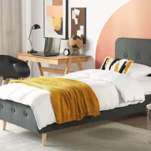 Bed stof donkergrijs 90 x 200 cm RENNES Bed stof donkergrijs 90 x 200 cm RENNES
