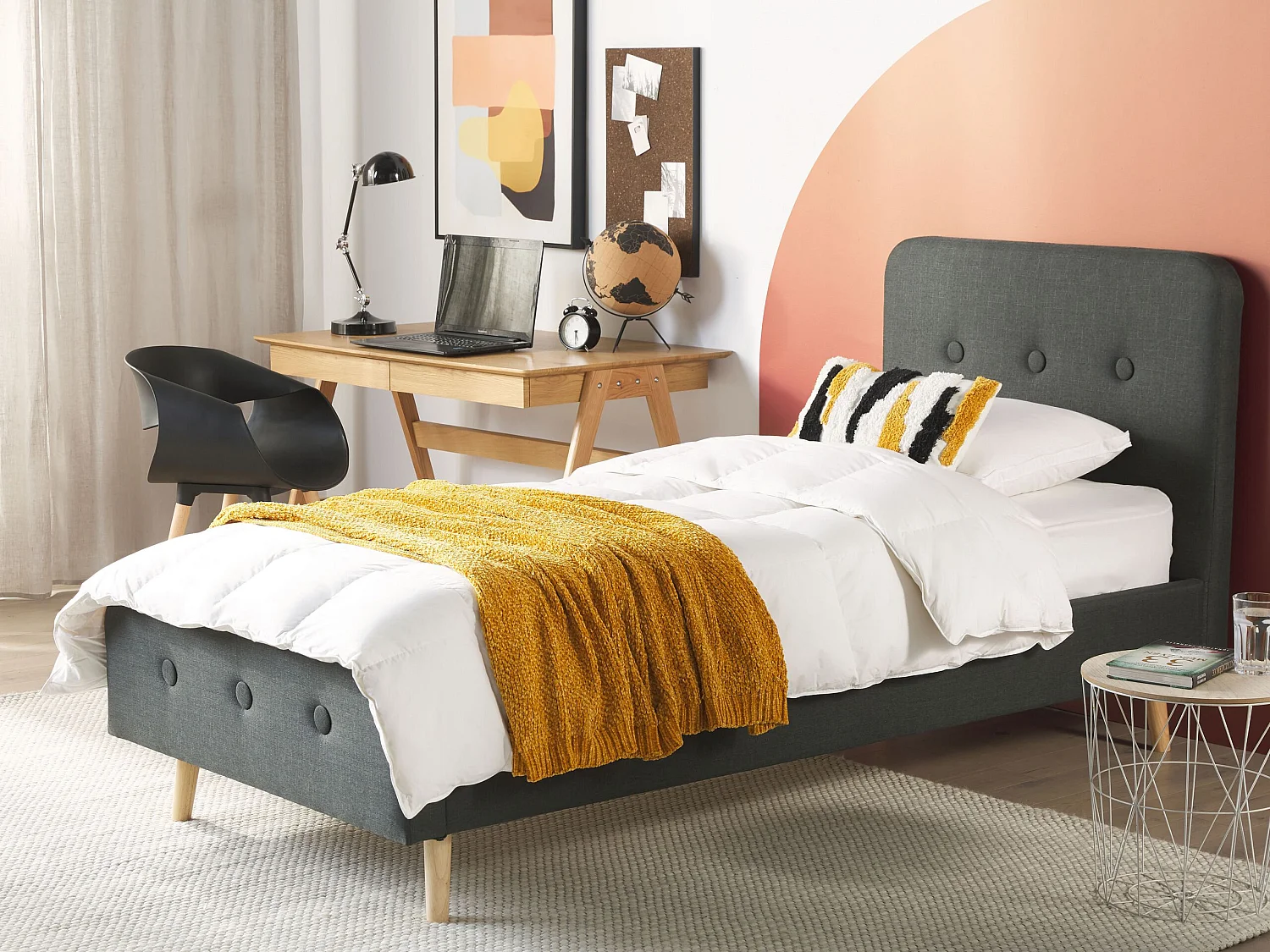 Bed stof donkergrijs 90 x 200 cm RENNES