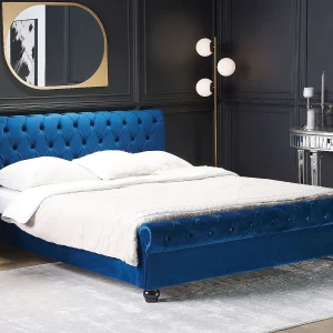 Bed Fluweel AVALLON 180 x 200 cm Marineblauw