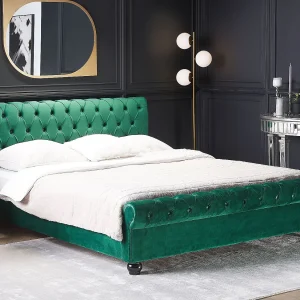 Bed Fluweel AVALLON 160 x 200 cm Smaragdgroen