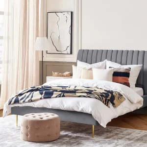 Bed Fluweel MARVILLE 140 x 200 cm Grijs