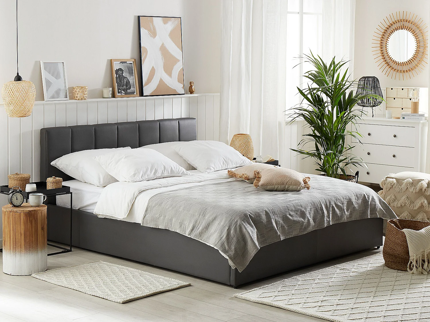 Bed met opbergruimte Kunstleer DREUX 160 x 200 cm Donkergrijs