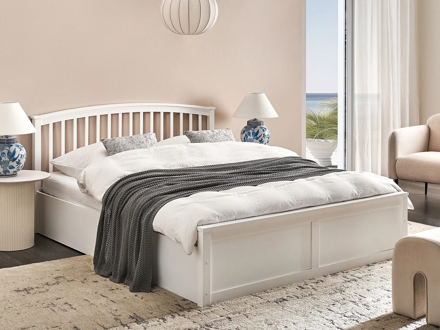 Bed met opbergruimte Dennenhout CLARBEC 160 x 200 cm Wit