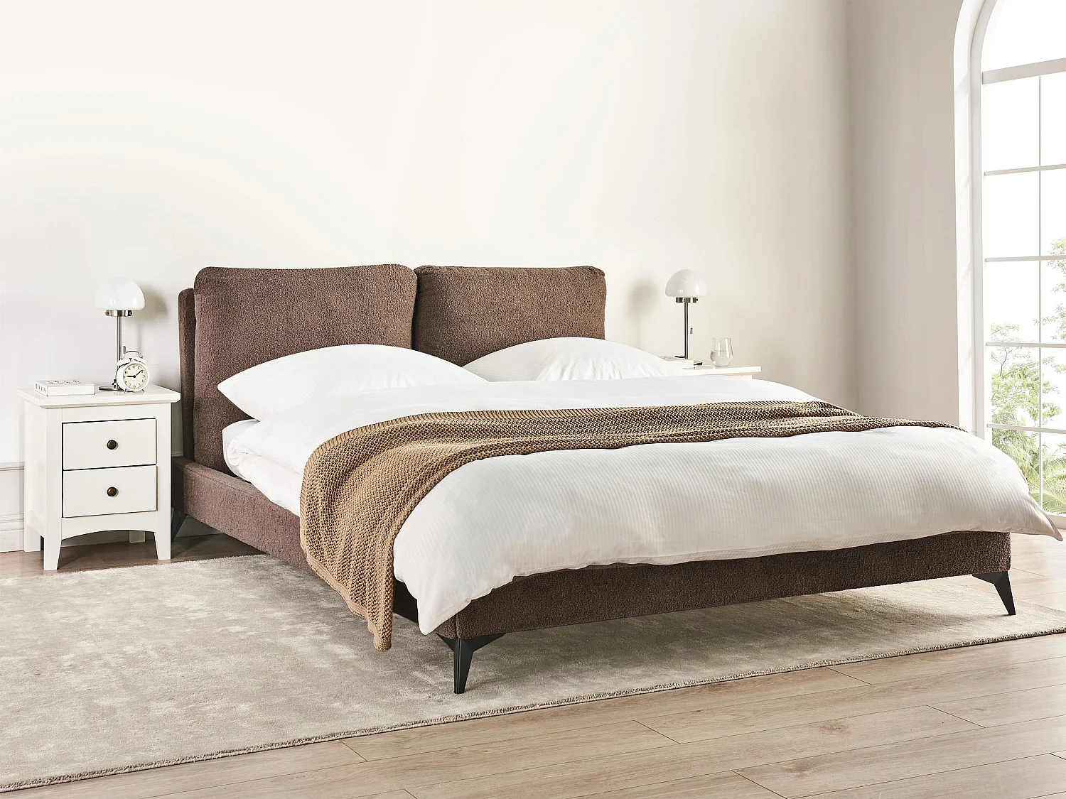 Bed Bouclé MELLE 160 x 200 cm Bruin