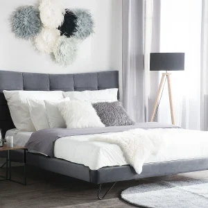 Bed Fluweel LANNION 180 x 200 cm Donkergrijs Bed Fluweel LANNION 180 x 200 cm Donkergrijs
