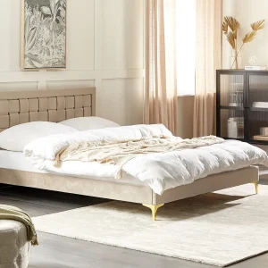 Bed Fluweel LIMOUX 160 x 200 cm Taupe