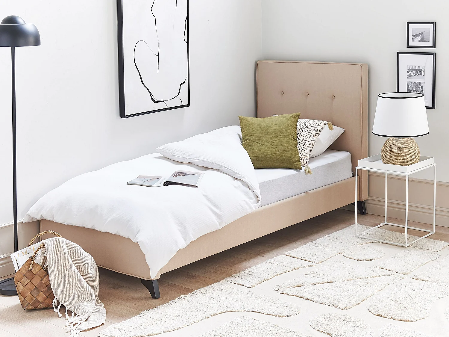 Bed stof beige 90 x 200 cm AMBASSADOR