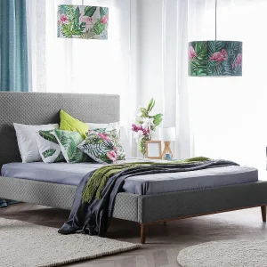 Bed Fluweel BAYONNE 140 x 200 cm Lichtgrijs Bed Fluweel BAYONNE 140 x 200 cm Lichtgrijs