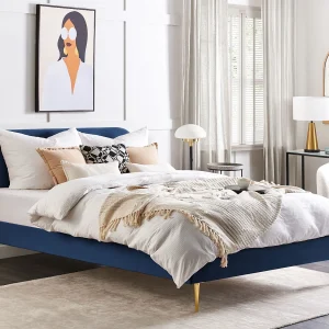Bed Fluweel FLAYAT 180 x 200 cm Marineblauw