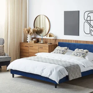 Bed Fluweel FITOU 160 x 200 cm Donkerblauw Bed Fluweel FITOU 160 x 200 cm Donkerblauw