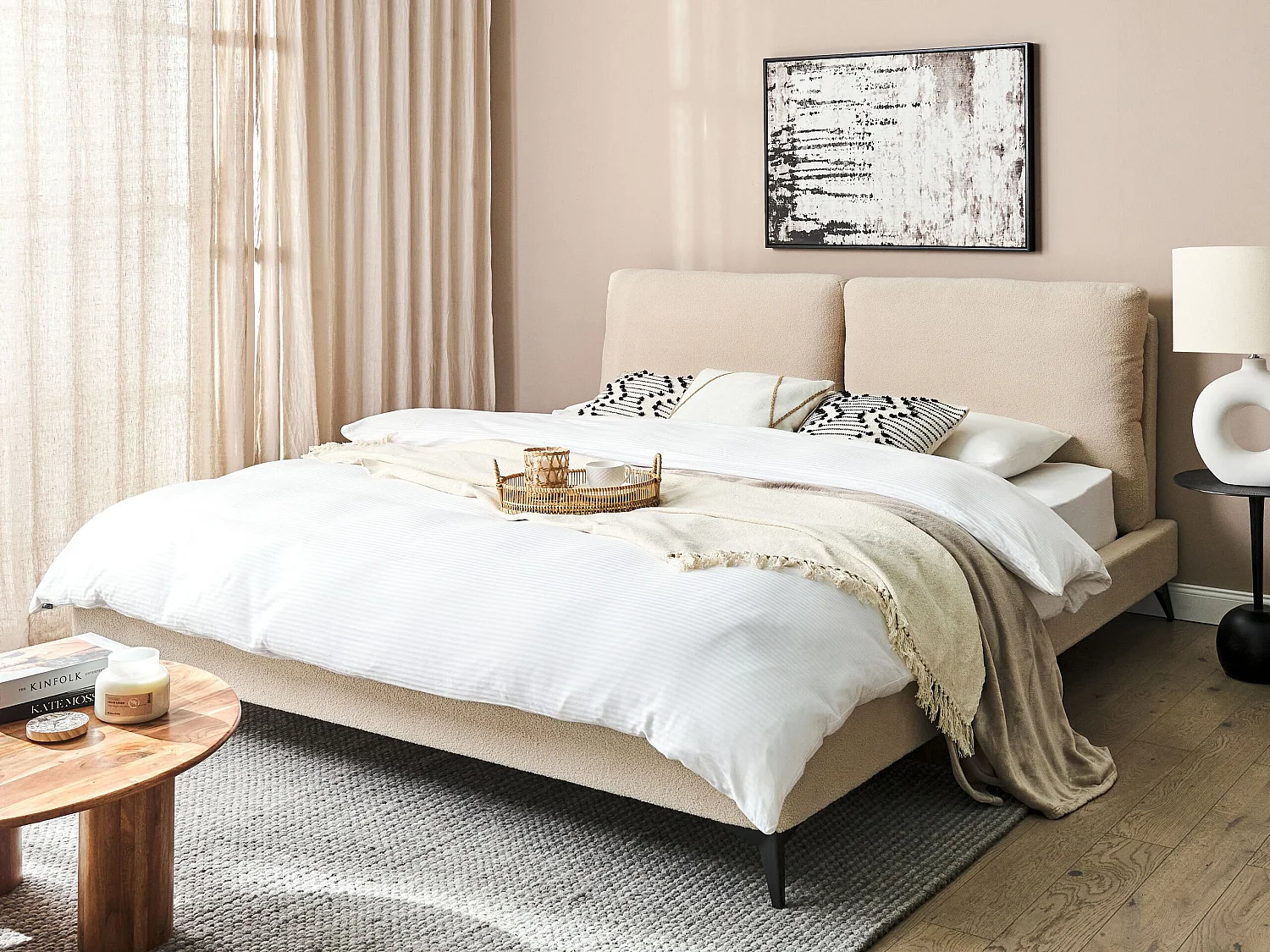 Bed Bouclé MELLE 180 x 200 cm Beige