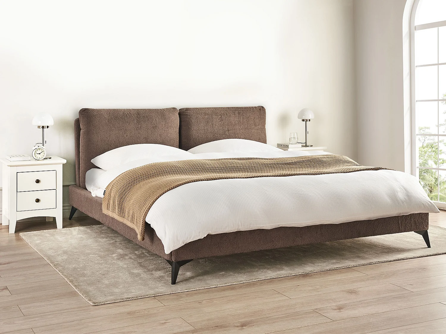 Bed Bouclé MELLE 180 x 200 cm Bruin