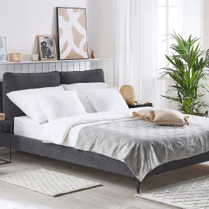 Bed Fluweel MELLE 140 x 200 cm Donkergrijs Bed Fluweel MELLE 140 x 200 cm Donkergrijs