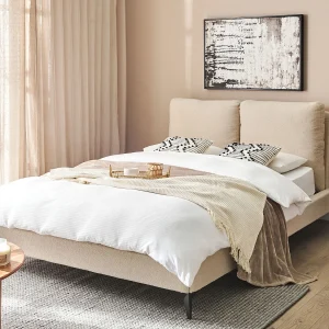 Bed Bouclé MELLE 140 x 200 cm Beige Bed Bouclé MELLE 140 x 200 cm Beige