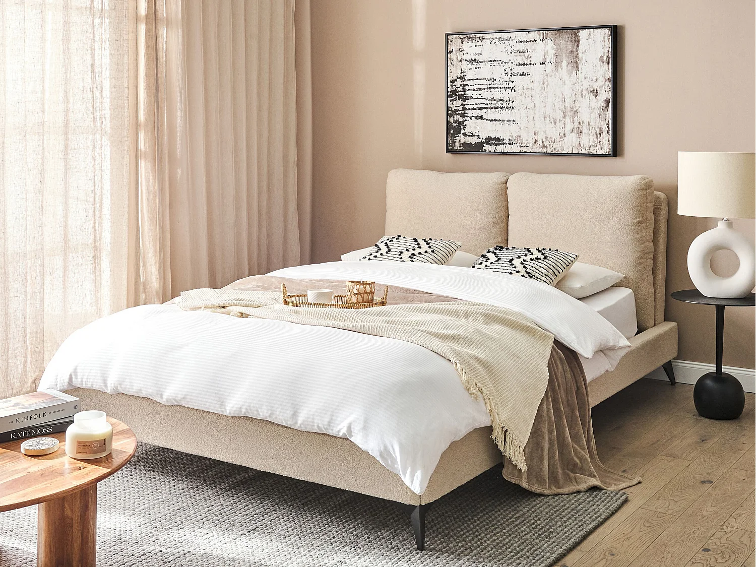 Bed Bouclé MELLE 140 x 200 cm Beige