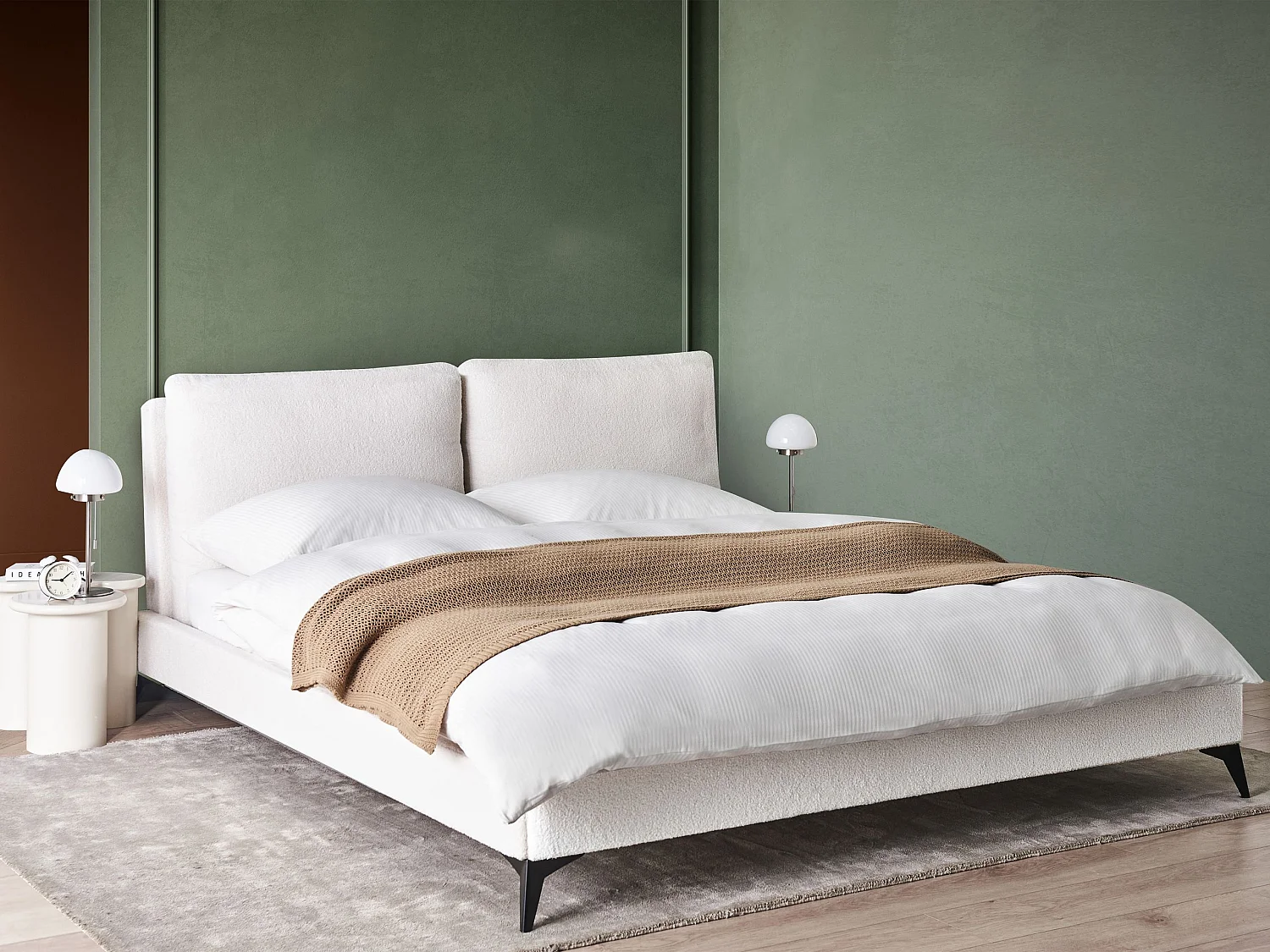 Bed Bouclé MELLE 180 x 200 cm Gebroken wit