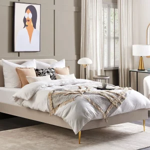 Bed Fluweel FLAYAT 160 x 200 cm Lichtbeige