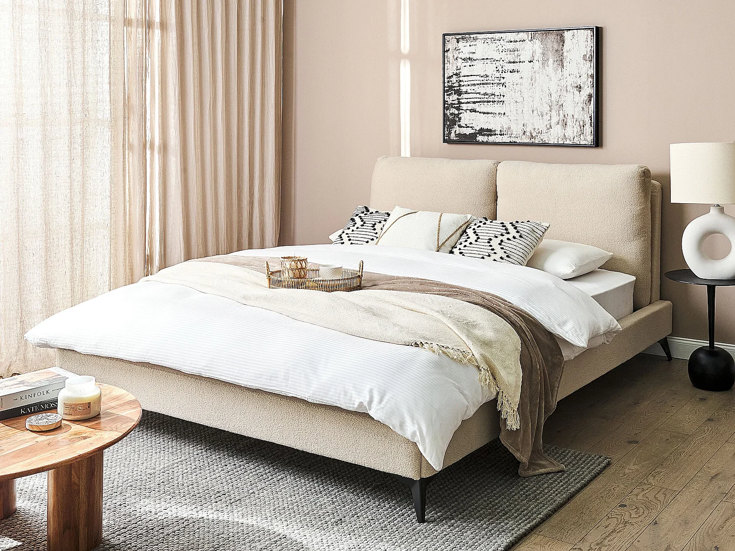 Bed Bouclé MELLE 160 x 200 cm Beige