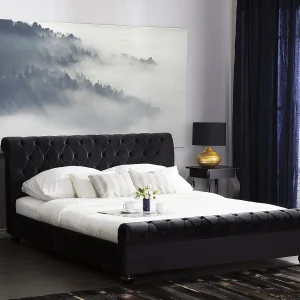 Bed Fluweel AVALLON 180 x 200 cm Zwart