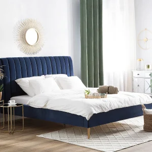 Bed Fluweel MARVILLE 180 x 200 cm Marineblauw Bed Fluweel MARVILLE 180 x 200 cm Marineblauw