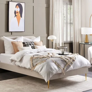 Bed Fluweel FLAYAT 140 x 200 cm Lichtbeige