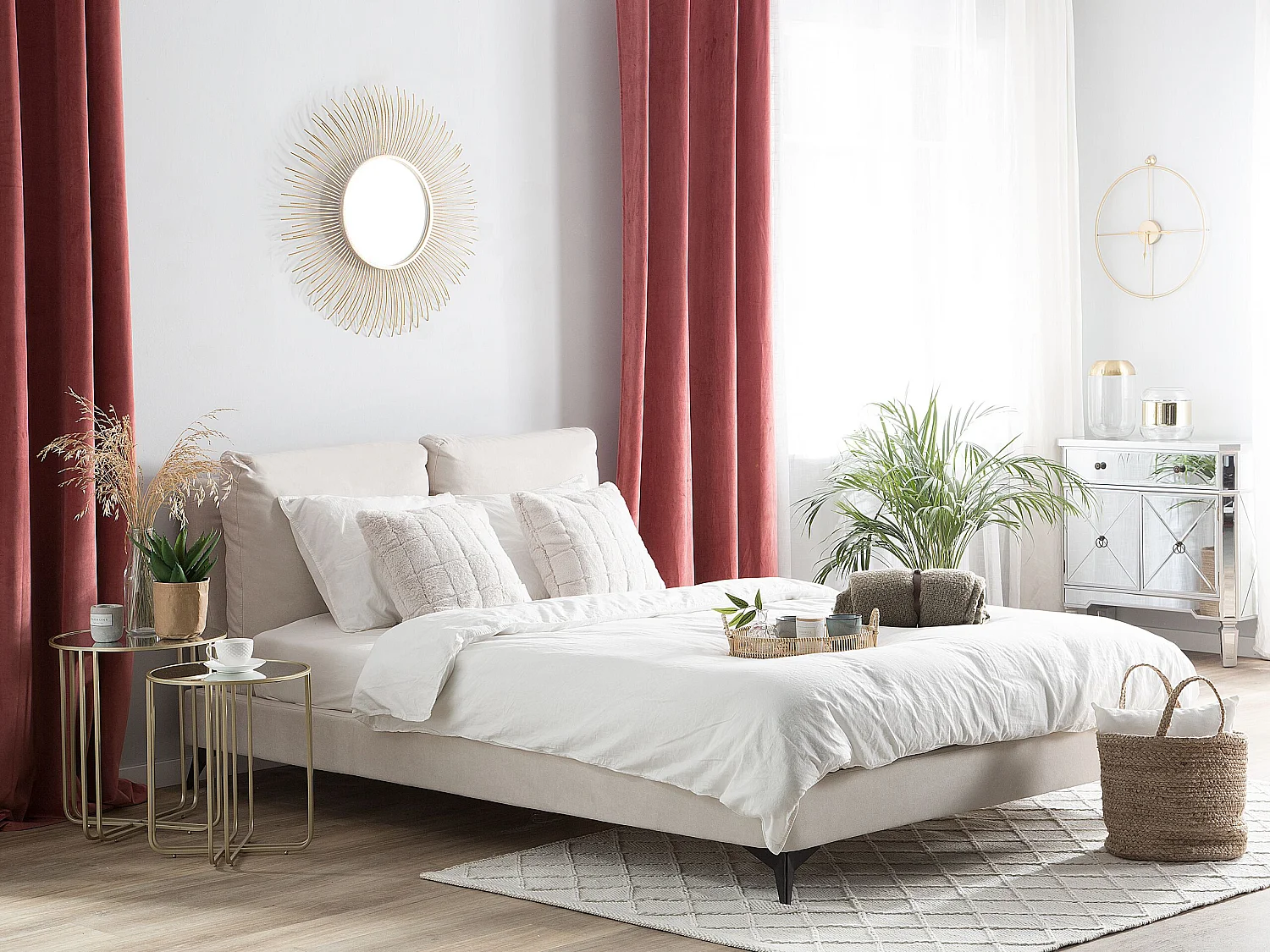 Bed Chenille MELLE 160 x 200 cm Lichtbeige