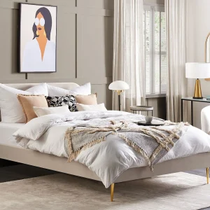 Bed Fluweel FLAYAT 180 x 200 cm Lichtbeige