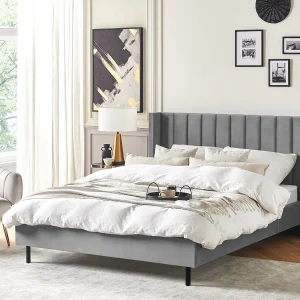 Bed Fluweel VILLETTE 160 x 200 cm Grijs Bed Fluweel VILLETTE 160 x 200 cm Grijs