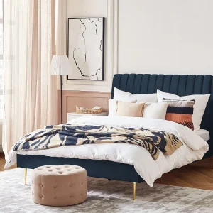Bed Fluweel MARVILLE 140 x 200 cm Donkerblauw