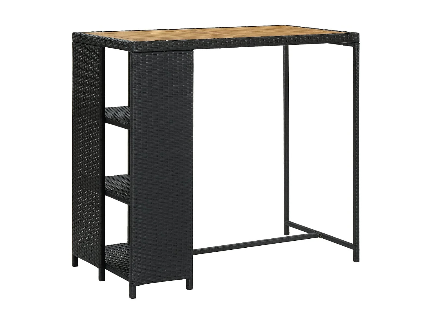 Bartafel met opbergrek 120x60x110 cm poly rattan zwart