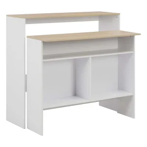 Bartafel met 2 tafelbladen 130x40x120 cm wit en eikenkleurig