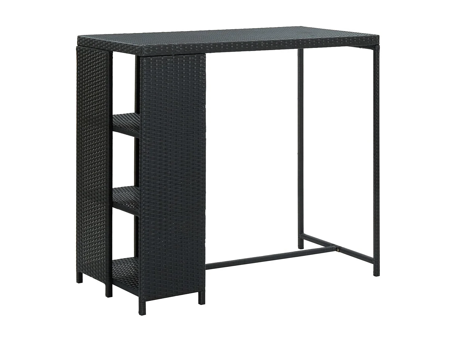 Bartafel met opbergrek 120x60x110 cm poly rattan zwart