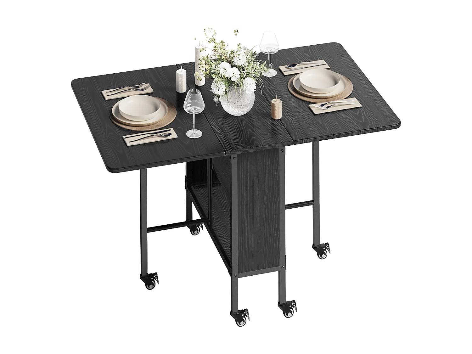 Bealife 3-in-1 Vouwbare Mobiele Eettafel 130×80×74cm Tweezijdig Vouwbaar Ruimtebesparend, Multifunctioneel