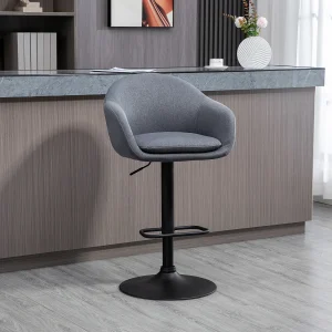 Barkruk, in hoogte verstelbaar, met rugleuning en voetensteun, linnenlook, 112 cm hoog, grijs Barkruk, in hoogte verstelbaar, met rugleuning en voetensteun, linnenlook, 112 cm hoog, grijs