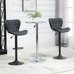 Barkruk set van 2, retro design, in hoogte verstelbaar, 360° draaibaar, zwart leer Barkruk set van 2, retro design, in hoogte verstelbaar, 360° draaibaar, zwart leer