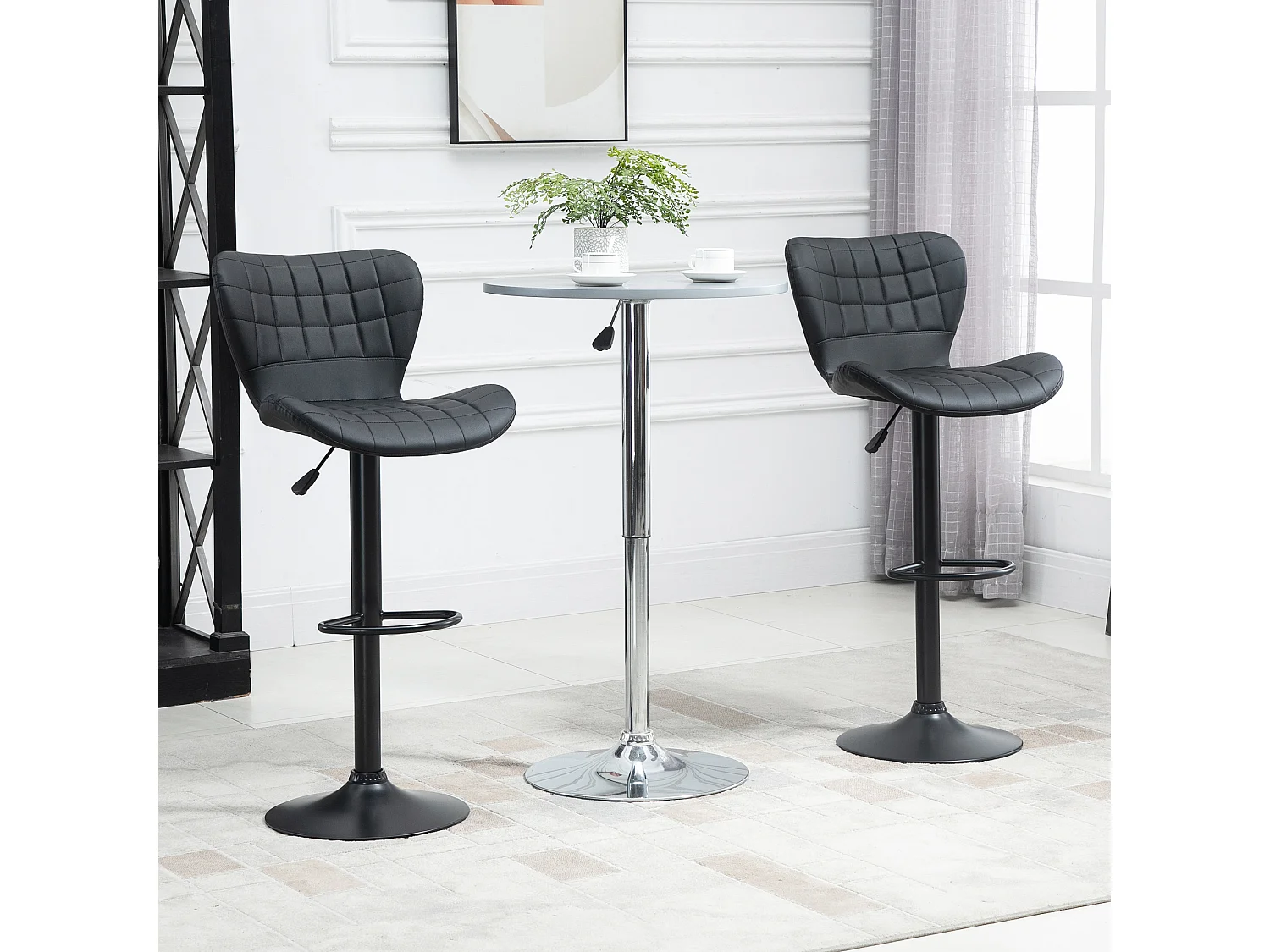 Barkruk set van 2, retro design, in hoogte verstelbaar, 360° draaibaar, zwart leer
