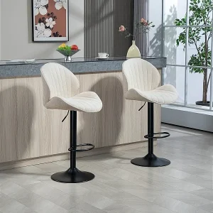 Barkruk set van 2, stoffen bekleding, in hoogte verstelbaar, draaibaar, stalen frame, beige Barkruk set van 2, stoffen bekleding, in hoogte verstelbaar, draaibaar, stalen frame, beige