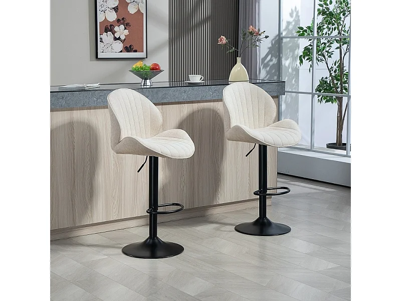 Barkruk set van 2, stoffen bekleding, in hoogte verstelbaar, draaibaar, stalen frame, beige