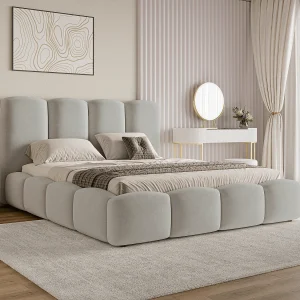 BESILIO Wolkenbed met opbergruimte en lattenbodem 140×200 Puffy – gestoffeerd fluwelen bed – Lichtgrijs BESILIO Wolkenbed met opbergruimte en lattenbodem 140×200 Puffy – gestoffeerd fluwelen bed – Lichtgrijs
