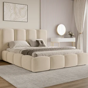 BESILIO Wolkenbed met opbergruimte en lattenbodem 160×200 Puffy – gestoffeerd fluwelen bed – Beige BESILIO Wolkenbed met opbergruimte en lattenbodem 160×200 Puffy – gestoffeerd fluwelen bed – Beige