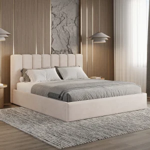 BESILIO Gestoffeerd bed met opbergruimte 160×200 Nuvia – slank bed met zacht hoofdbord en metalen frame – Beige BESILIO Gestoffeerd bed met opbergruimte 160×200 Nuvia – slank bed met zacht hoofdbord en metalen frame – Beige