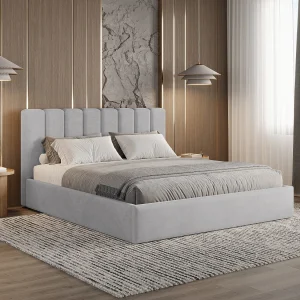 BESILIO Gestoffeerd bed met opbergruimte 140×200 Nuvia – slank bed met zacht hoofdbord en metalen frame – Lichtgrijs BESILIO Gestoffeerd bed met opbergruimte 140×200 Nuvia – slank bed met zacht hoofdbord en metalen frame – Lichtgrijs